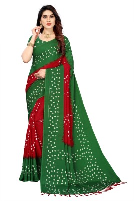 SARETRA MALL Printed Bandhani Silk Blend, Art Silk Saree(Red, Green)