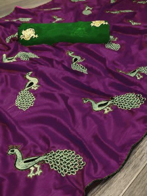 Shiroya Brothers Embroidered Bollywood Silk Blend Saree(Purple)