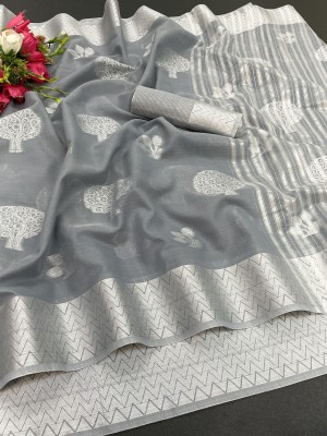 Varni Enterprise Self Design Bollywood Cotton Silk Saree(Grey)