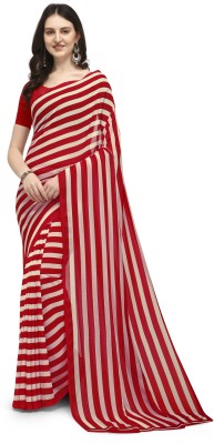 kashvi sarees Printed, Striped Daily Wear Georgette Saree(Red)