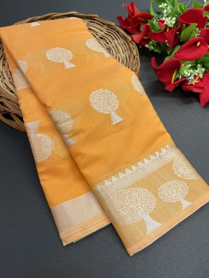 Varni Enterprise Self Design Chanderi Cotton Silk Saree(Orange)