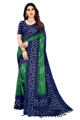 SARETRA MALL Printed Bandhani Silk Blend, Art Silk Saree(Green, Blue)