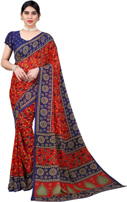 RENSILAFAB Floral Print Daily Wear Georgette Saree(Red)
