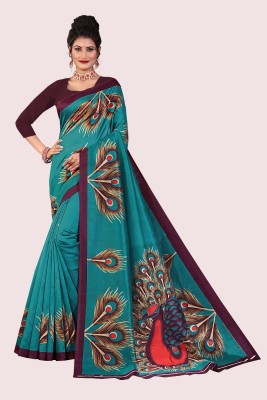 Fabwomen Printed Mysore Art Silk Saree(Dark Green)