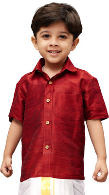 jbn CREATION Boys Solid Party Maroon Shirt