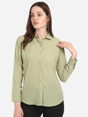 Fbella Women Solid Casual Light Green Shirt