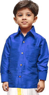 jbn CREATION Boys Solid Party Blue Shirt