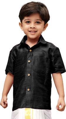 jbn CREATION Boys Solid Party Black Shirt