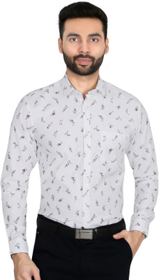 5TH ANFOLD Men Printed Formal White Shirt