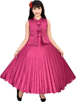 PRENA FASHION Girls Maxi/Full Length Party Dress(Pink, Sleeveless)