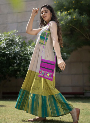 Leather Land Purple Sling Bag Traditional BANJARA WORK in MAGENTA PINK Sling