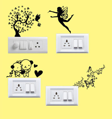 JNM ENTERPRISES 40 cm Butterfly & Fairy Wall Switch Board Sticker, Multicolour 40X25 Cm Self Adhesive Sticker(Pack of 1)