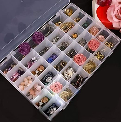 TINSUHG 36 Grid Plastic Box with Adjustable Partitions for Storing Jewellery Box 36 Grids Clear Plastic Storage Box Vanity Box(CLEAR)