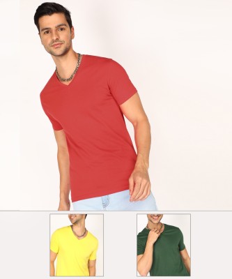 Aditya Birla - abof Solid Men V Neck Multicolor T-Shirt
