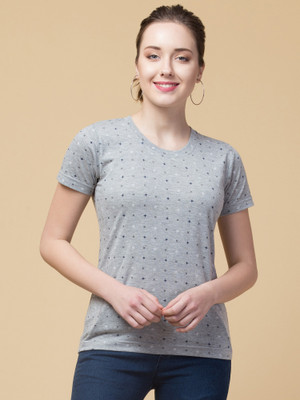 Hive91 Geometric Print Women Round Neck Grey T-Shirt