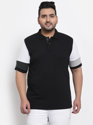 KALT Colorblock Men Polo Neck Black T-Shirt
