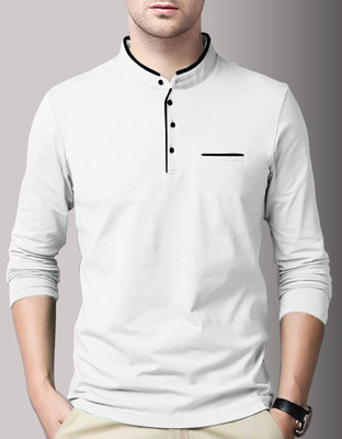 AUSK Solid Men Mandarin Collar White T-Shirt