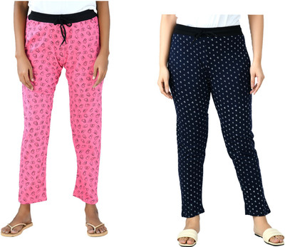 Indistar Printed Women Pink, Blue Track Pants