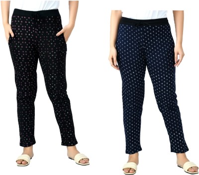 Indistar Printed Women Black, Blue Track Pants