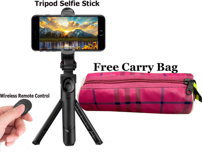 POZUB BT Selfie Stick Tripod Mobile Holder Gimbal Photo Clicker Video Shuter+Carry Bag Tripod, Monopod, Monopod Kit, Tripod Ball Head, Tripod Bracket, Tripod Clamp, Tripod Kit(Black, Supports Up to 500 g)