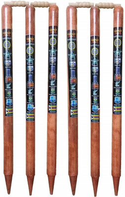 PRSSPORTS WOODEN STUMPS PREMIUM QUALITY NATURAL WOOD ( PACK OF 6 STUMPS WITH 4 BAILs)(Brown)