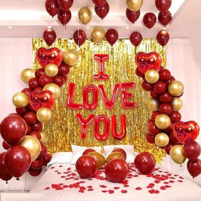 Kolva Solid 1 ILU, 4 heart balloon , 2 curtain gold,40 red and Golden balloon (1pc) glue dot Letter Balloon(Red, Pack of 47)