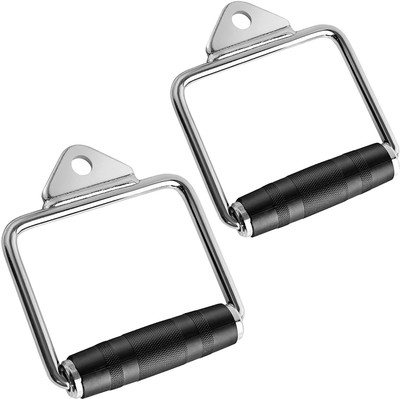 HACKERX Imported Solid Steel D Handle with handgrips Pack of 2 (Gym Machine Accessories) Multi-training Bar