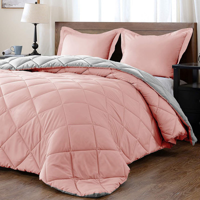 SIE STORE Self Design Single Comforter for  Mild Winter(Microfiber, Peach, Grey)
