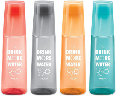 MILTON 1000 ml PET Bottle With Drinking Glass(Pack of 4, Red, Blue, Black, Orange)
