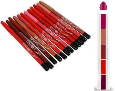Lele Combo of 12 Supermatte Lipliner with 5in Lipstick E-16(13 Items in the set)