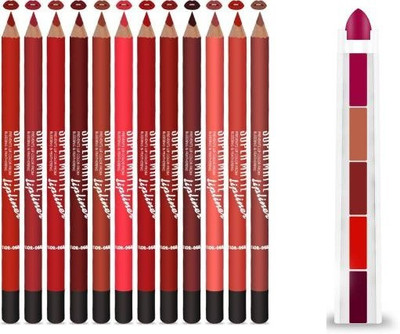 Lele Combo of 12 Supermatte Lipliner with 5in Lipstick E-13(13 Items in the set)