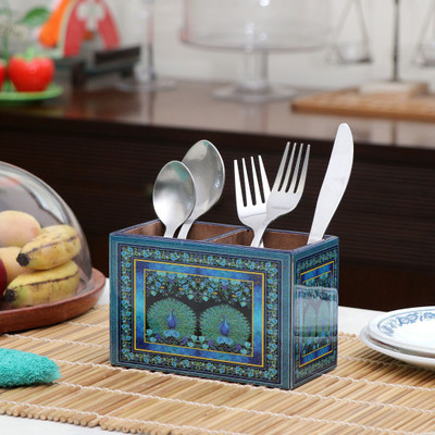 DULI Empty Cutlery Holder Case(Blue  Holds 20 Pieces)