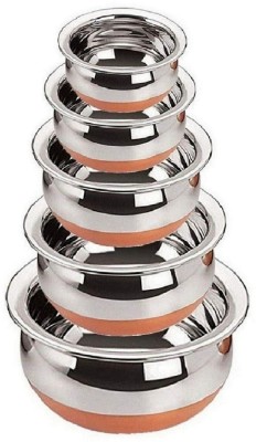 RBGIIT Pack of 5 Stainless Steel Stainless Steel Perfect Copper Handi Set for Everyday Use Whether you want to cook a delicious serving of your favourite sabzi or heat leftover curries from the previous day, the 5-piece copper handi set, Prabhu Chetty, Curved Copper Plate at Bottom, Best Quality Sta