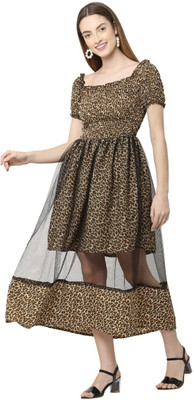 gembenz traders Women Ethnic Dress Brown Ankle Length Dress