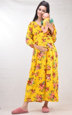 CLYMAA Women Gown Yellow Dress