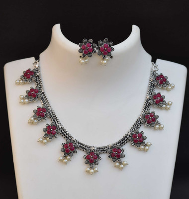 BJS Brass Silver Red, Silver Jewellery Set(Pack of 1)