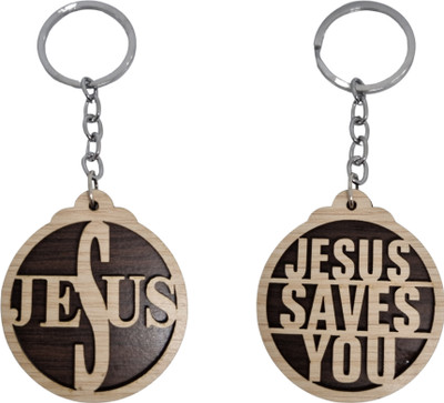 BLESSINGS Set Of 2 Jesus Wooden Key Chain