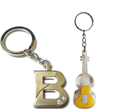 Meeko.com Alphabet Letter Keychain Metal Initials For Car & Bike with Guitar Key Chain