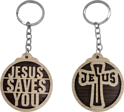 BLESSINGS Set Of 2 Jesus Wooden B Key Chain
