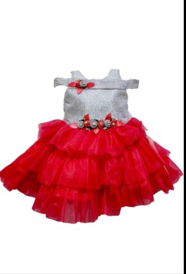 The Kids Shoppe Baby Girls Midi/Knee Length Casual Dress(Red, Short Sleeve)