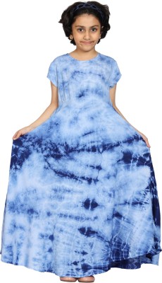 KiddoPanti Girls Maxi/Full Length Casual Dress(Light Blue, Cap Sleeve)