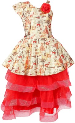 Arshia Fashions Girls Maxi/Full Length Party Dress(Red, Sleeveless)