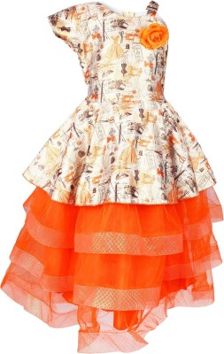 Arshia Fashions Girls Maxi/Full Length Party Dress(Orange, Sleeveless)