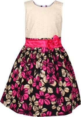 Arshia Fashions Girls Midi/Knee Length Party Dress(Pink, Sleeveless)