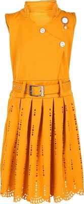 Arshia Fashions Girls Midi/Knee Length Party Dress(Yellow, Sleeveless)