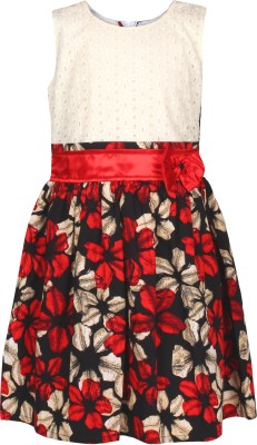 Arshia Fashions Girls Midi/Knee Length Party Dress(Red, Sleeveless)