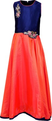 Arshia Fashions Girls Maxi/Full Length Party Dress(Pink, Sleeveless)