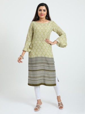 cutecandyz Women Printed Straight Kurta(Light Green)