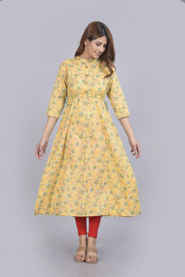 Glowworld Women Printed A-line Kurta(Yellow)