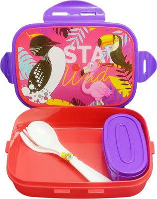Gift Collection four way lock Lunch Box for kids with one container and spoon & fork-Red 1 Containers Lunch Box(600 ml)
